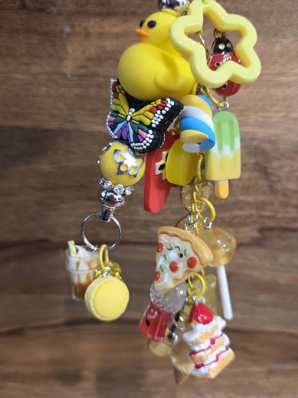 Yellow Charm Keychain with Multiple Fun Food Charms!